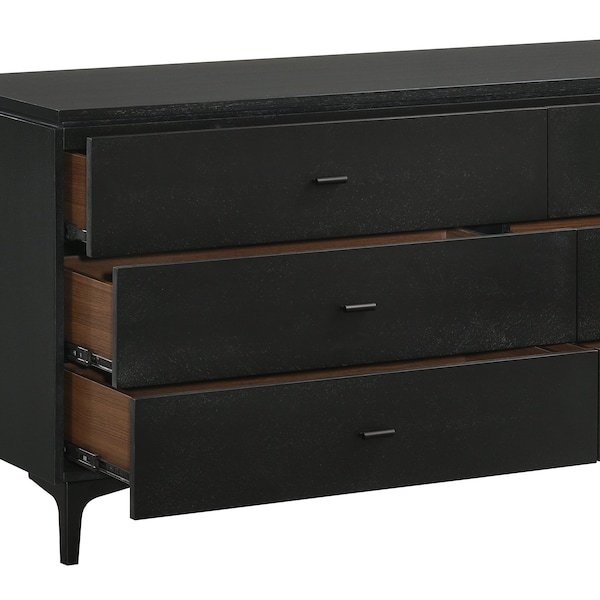 Armen Living Legend Black Glaze Ash Veneer 6 Drawer Dresser with Metal Legs - LCLEDRBL