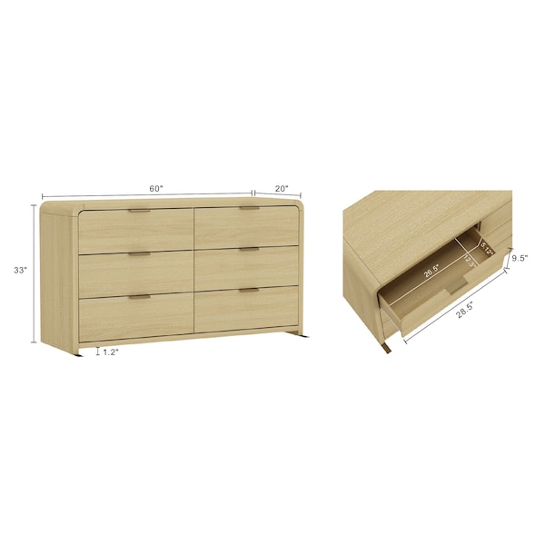 Manhattan Comfort Grace 60in Double Dresser in Natural Oak and Gold - DR009-GNO