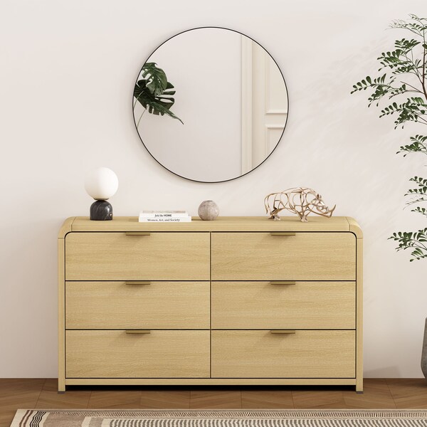 Manhattan Comfort Grace 60in Double Dresser in Natural Oak and Gold - DR009-GNO