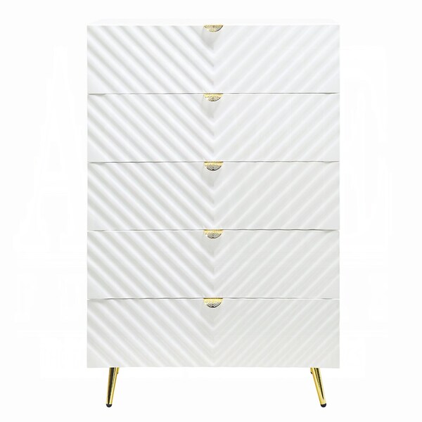 Acme 5 Drawers Dresser with Gold Legs in White for Bedroom - ER-0238WH