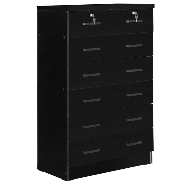 Better Home Products Cindy 7 Drawer Chest Wooden Dresser with Lock, Black - WC-7-BLK