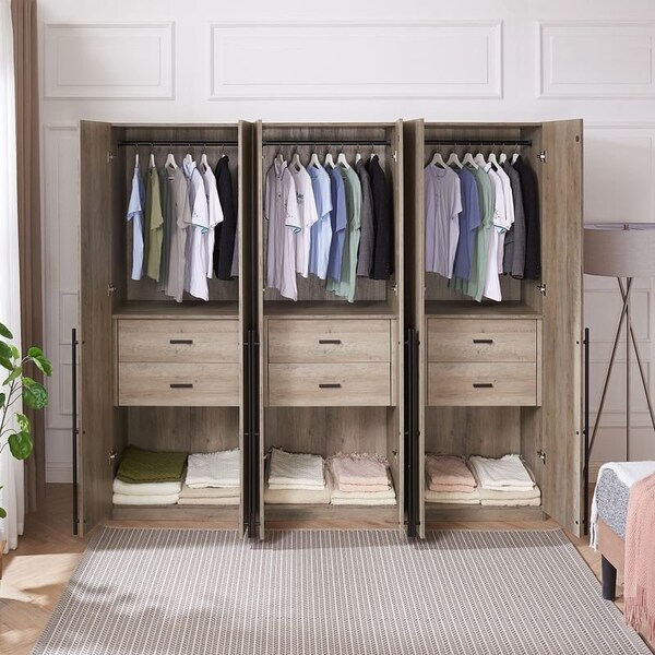 Manhattan Comfort Lee Wardrobe Closet 2.0 in Rustic Grey, 3PK - 3-WC002-GY