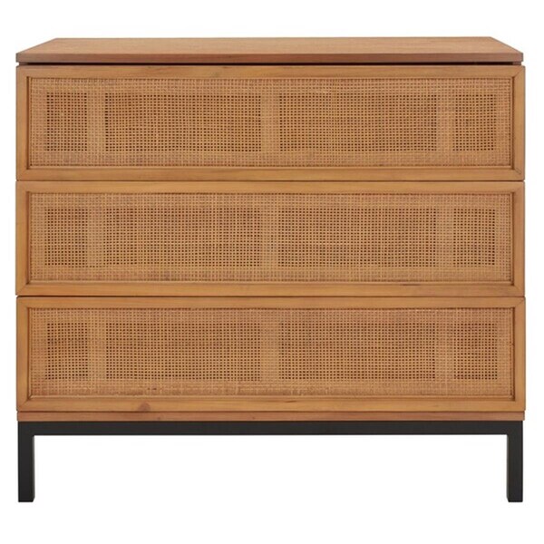 Safavieh Zadie 3 Drawer Chest - Natural Frame; Natural Rattan & Black Legs - CHS5004C