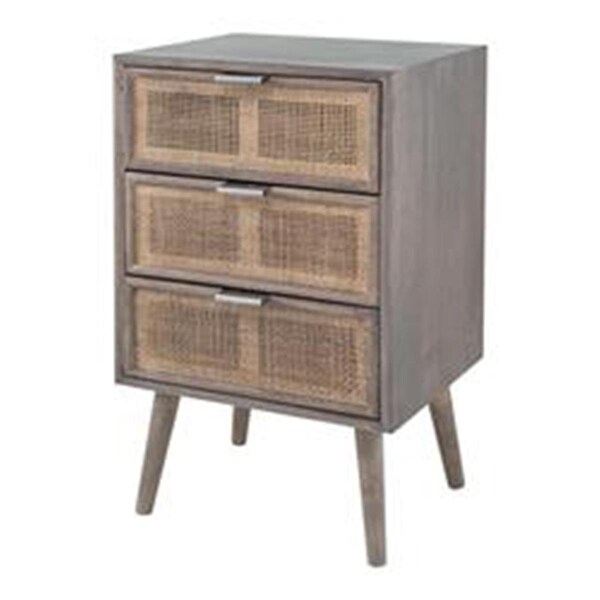 Benjara 28 in. Cae 3 Drawers Pine Wood Rattan Panels Dresser Chest, Dark Gray - BM284798