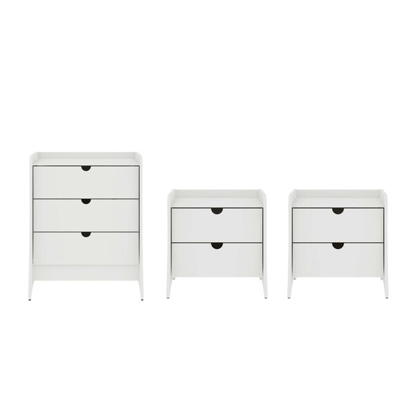Manhattan Comfort Coney 3-Piece Dresser and 2 Nightstands in White - 188GMC1