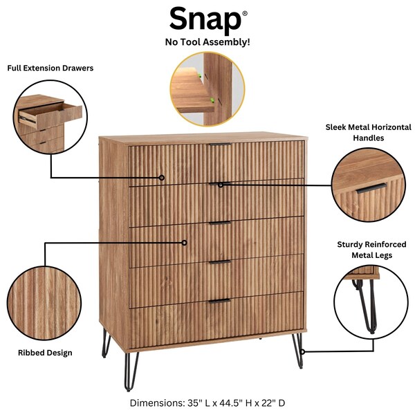 Manhattan Comfort DUMBO 5-Drawer Tall Dresser in Golden Brown - DR002-GB