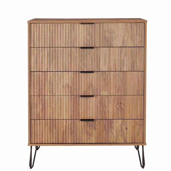 Manhattan Comfort DUMBO 5-Drawer Tall Dresser in Golden Brown - DR002-GB