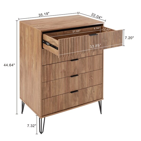 Manhattan Comfort DUMBO 5-Drawer Tall Dresser in Golden Brown - DR002-GB
