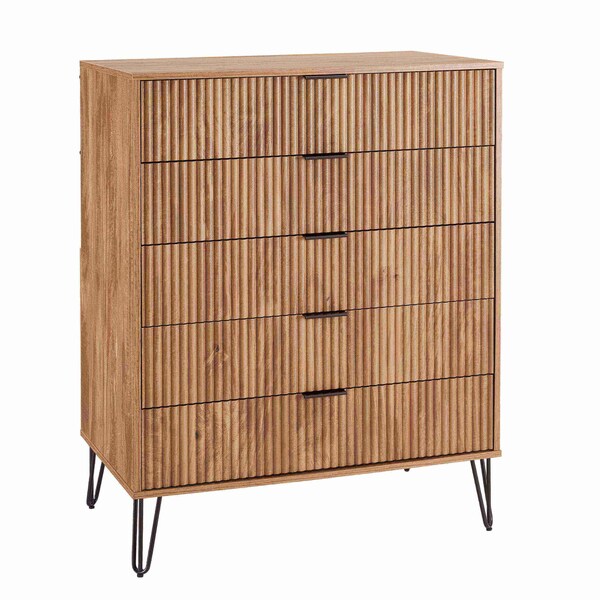 Manhattan Comfort DUMBO 5-Drawer Tall Dresser in Golden Brown - DR002-GB