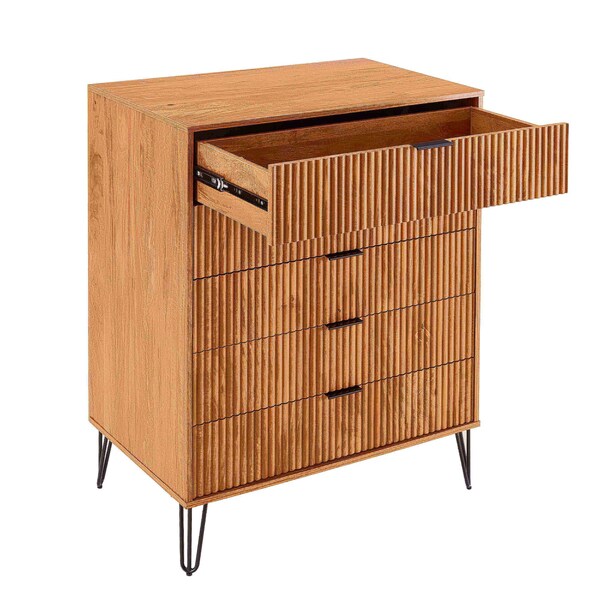 Manhattan Comfort DUMBO 5-Drawer Tall Dresser in Golden Brown - DR002-GB