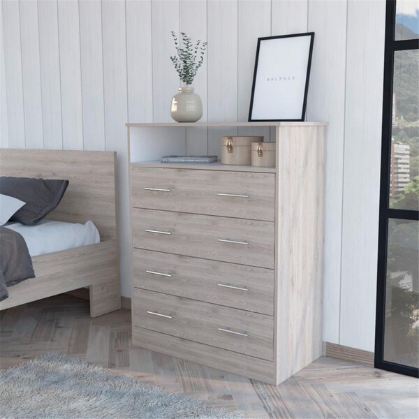 Depot E-Shop Serbian Four Drawer Dresser, Light Gray & White - DE-CZB6745