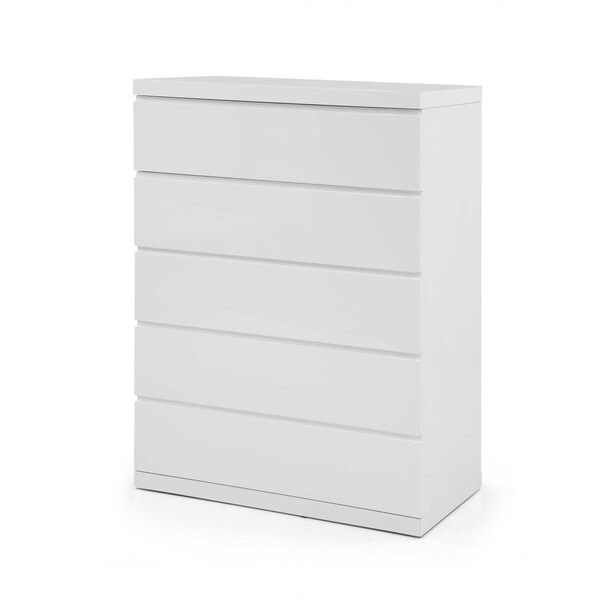 Homeroots 36 x 20 x 47 in. Gloss White Stainless Steel 5 Drawer Chest - 370629