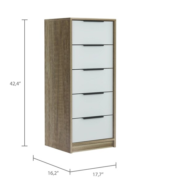 Tuhome Kaia 5 Drawer Dresser, Vertical Dresser, White/Pine - CBC4764