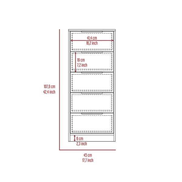 Tuhome Kaia 5 Drawer Dresser, Vertical Dresser, White/Pine - CBC4764