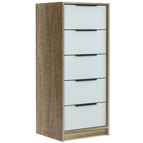 Tuhome Kaia 5 Drawer Dresser, Vertical Dresser, White/Pine - CBC4764