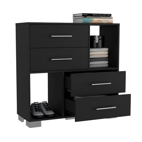 Tuhome Krista Dresser, Two Open Shelves, Four Drawers, Black - CLW7158