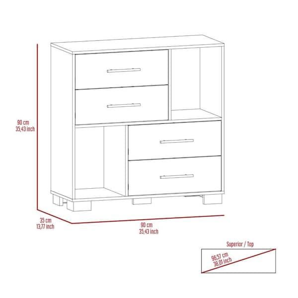 Tuhome Krista Dresser, Two Open Shelves, Four Drawers, Black - CLW7158