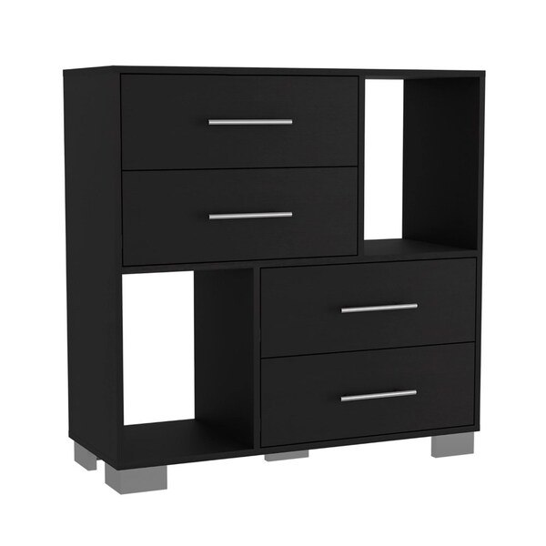 Tuhome Krista Dresser, Two Open Shelves, Four Drawers, Black - CLW7158