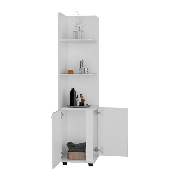 Tuhome Malibu Freestanding Linen Cabinet, 2-Doors, Open Shelves, White - MLB8979