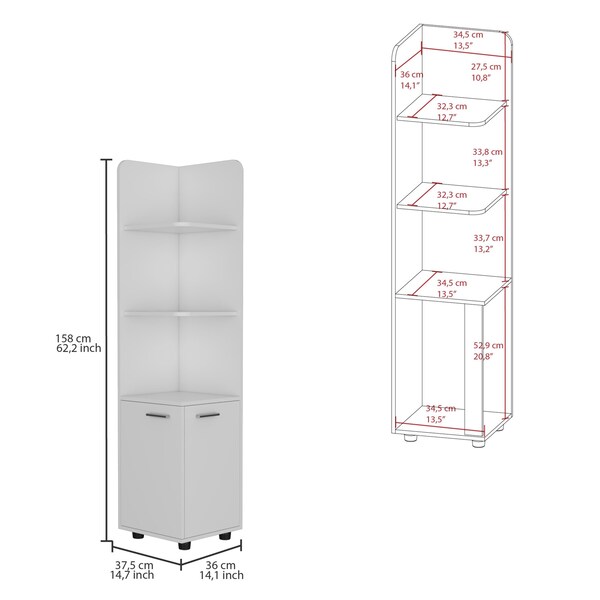 Tuhome Malibu Freestanding Linen Cabinet, 2-Doors, Open Shelves, White - MLB8979