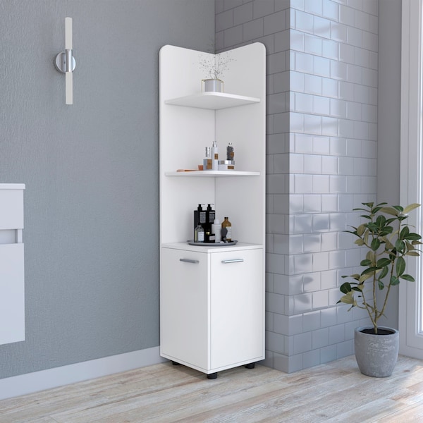 Tuhome Malibu Freestanding Linen Cabinet, 2-Doors, Open Shelves, White - MLB8979