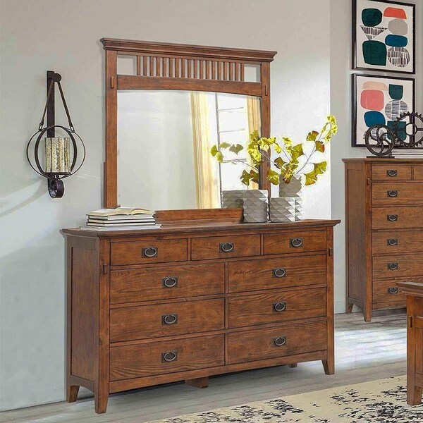 Sunset Trading 9 Drawer Mission Bay Double Bedroom Dresser Amish Brown - Solid Wood - CF-4930-0877