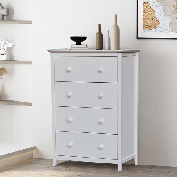 International Concepts Solid Wood Bedroom Dresser/Chest with 4 Drawers, White - BD08-8004