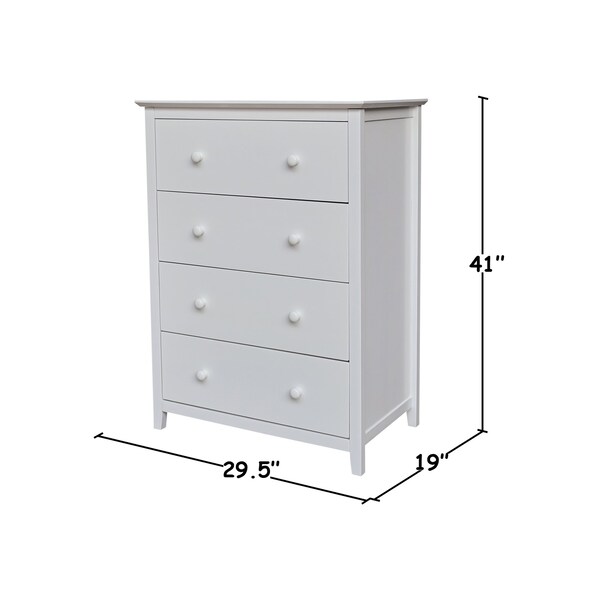 International Concepts Solid Wood Bedroom Dresser/Chest with 4 Drawers, White - BD08-8004