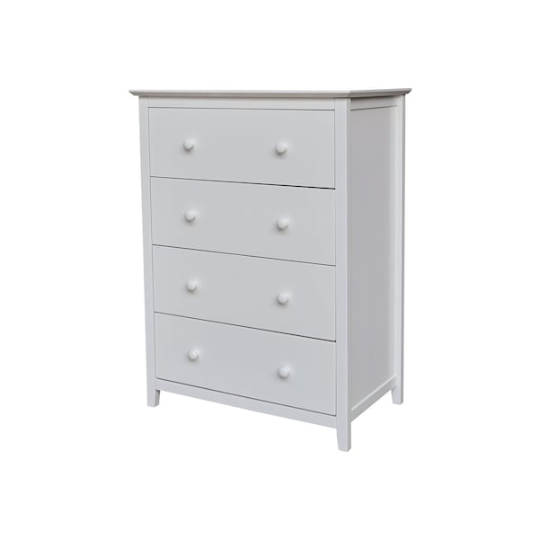 International Concepts Solid Wood Bedroom Dresser/Chest with 4 Drawers, White - BD08-8004