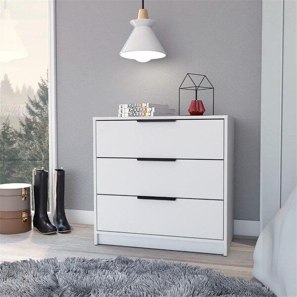 Depot E-Shop Egeo 3 Drawers Dresser with Superior Top, White - DE-CLB6590