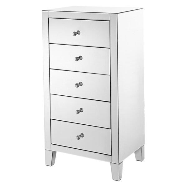 Elegant Decor 5 Drawer Chest 24 In X 18 In X 45 In.In Clear Mirror - MF6-1051