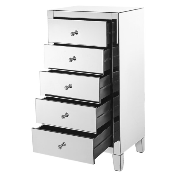 Elegant Decor 5 Drawer Chest 24 In X 18 In X 45 In.In Clear Mirror - MF6-1051