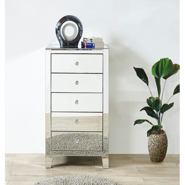 Elegant Decor 5 Drawer Chest 24 In X 18 In X 45 In.In Clear Mirror - MF6-1051