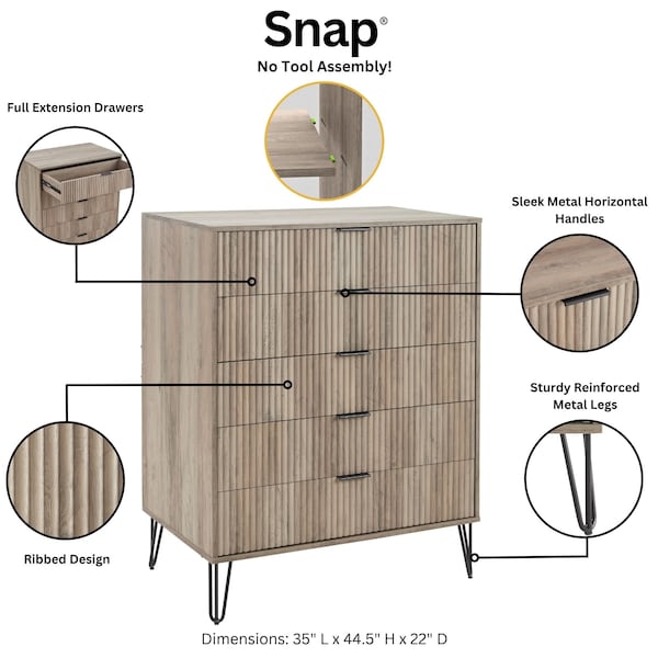 Manhattan Comfort 2-Piece DUMBO  5-Drawer Tall Dresser and DUMBO 10-Drawer Double Tall Dresser in Rustic Grey - 2-DB04-GY