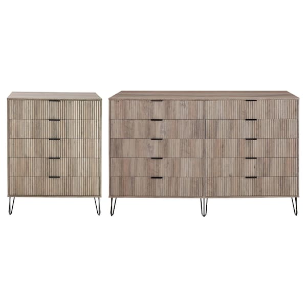 Manhattan Comfort 2-Piece DUMBO  5-Drawer Tall Dresser and DUMBO 10-Drawer Double Tall Dresser in Rustic Grey - 2-DB04-GY