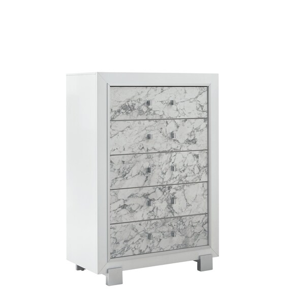 Global Furniture Usa Transitional Glam Marble, Metallic Santorini White Chest - 1476
