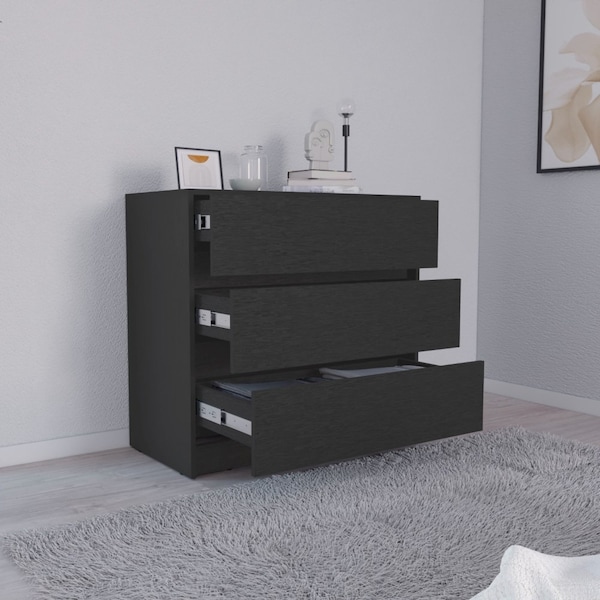 Tuhome Austin Three Drawer Dresser, Pull Out Mechanism-Black - CLW8959
