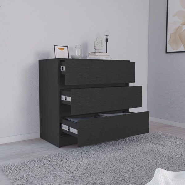 Tuhome Austin Three Drawer Dresser, Pull Out Mechanism-Black - CLW8959