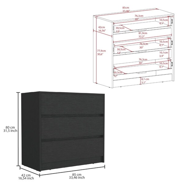 Tuhome Austin Three Drawer Dresser, Pull Out Mechanism-Black - CLW8959