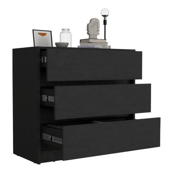 Tuhome Austin Three Drawer Dresser, Pull Out Mechanism-Black - CLW8959