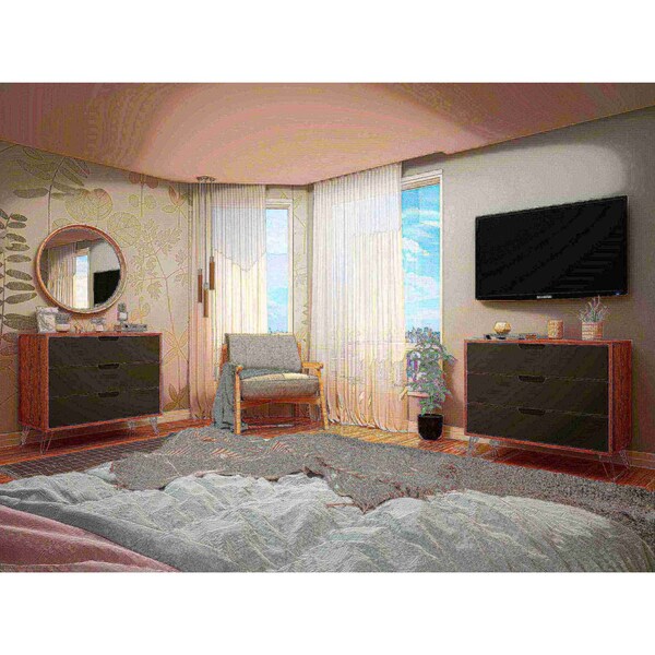 Manhattan Comfort Rockefeller Dresser in Nature and Textured Grey (Set of 2) - 2-103GMC7