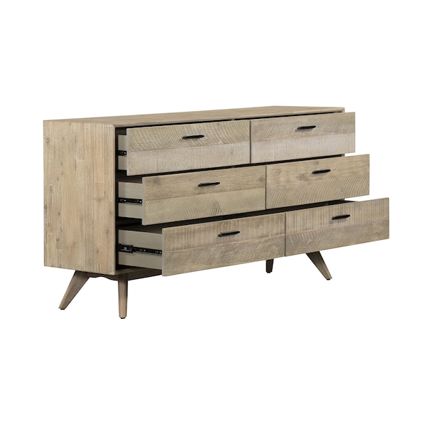 Armen Living Baly Acacia Mid-Century Gray 6 Drawer Dresser - LCLFDRGR