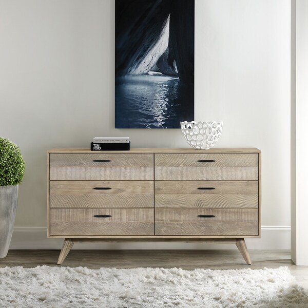 Armen Living Baly Acacia Mid-Century Gray 6 Drawer Dresser - LCLFDRGR