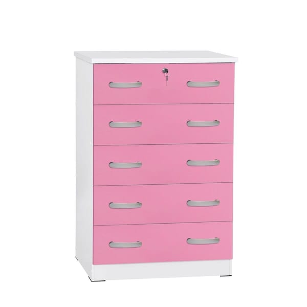 Better Home 44 x 29 x 16 in. Cindy 5 Drawer Chest Wooden Dresser with Lock, Pink - 673400596536