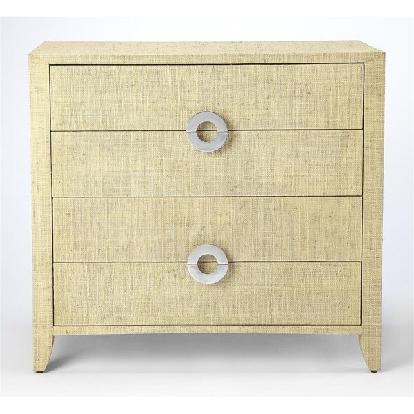 Gfancy Fixtures Amelle Cream Raffia 4 Drawer Accent Chest, Beige - GF3104116