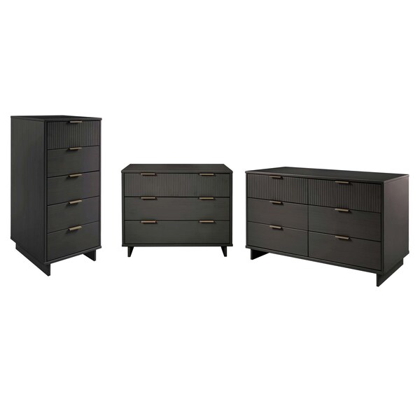 Manhattan Comfort Granville Dark Grey 5-Drawer Tall Dresser, 3-Drawer Standard Dresser and 6-Drawer Double Dresser - GRAN035