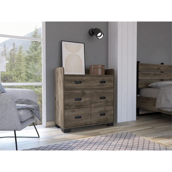 Gfancy Fixtures 33 in. Manufactured Wood Five Drawer Standard Dresser, Dark Brown - GF3103274