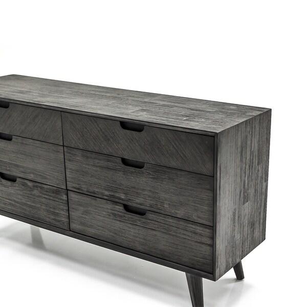 Armen Living Mohave Mid-Century Tundra Gray Acacia 6 Drawer Dresser - LCMODRTG