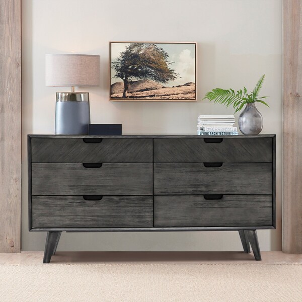 Armen Living Mohave Mid-Century Tundra Gray Acacia 6 Drawer Dresser - LCMODRTG