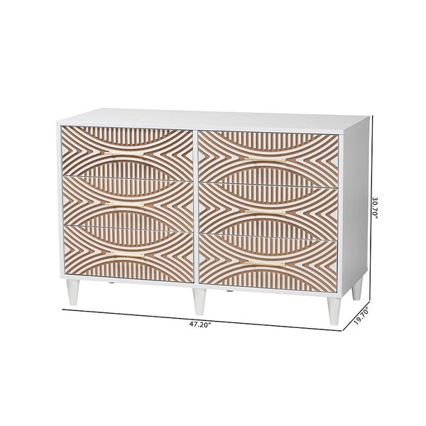 Baxton Studio Louetta Coastal White Carved Contrasting 6-Drawer Dresser - 246-13625-ZORO